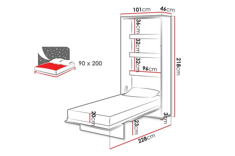 Rauk Fällbar Bäddbar Sängskåp 101x228 cm - Vit - Möbler - Säng - Gästsäng & extrasäng - Sängskåp