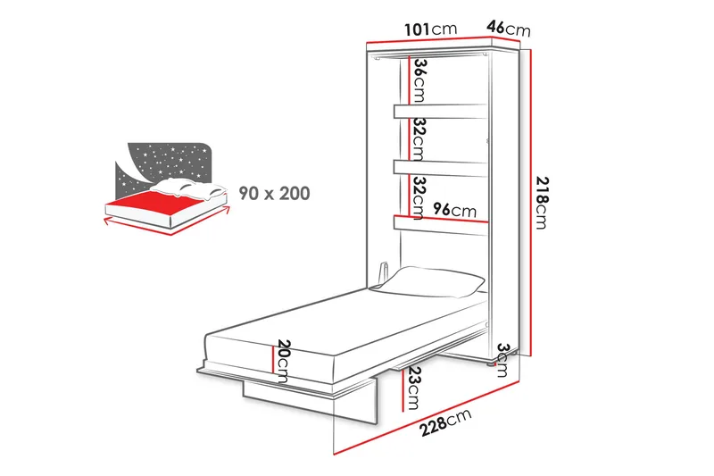 Rauk Sängskåp 101x228 cm - Vit - Möbler - Säng - Gästsäng & extrasäng - Sängskåp