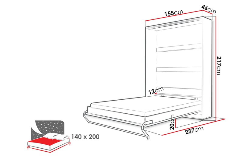 Rauk Sängskåp 155x46 cm - Möbler - Säng - Gästsäng & extrasäng - Sängskåp