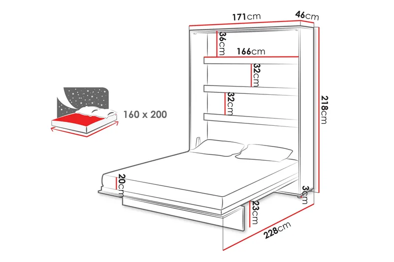 Rauk Sängskåp 171x228 cm - Vit - Möbler - Säng - Gästsäng & extrasäng - Sängskåp