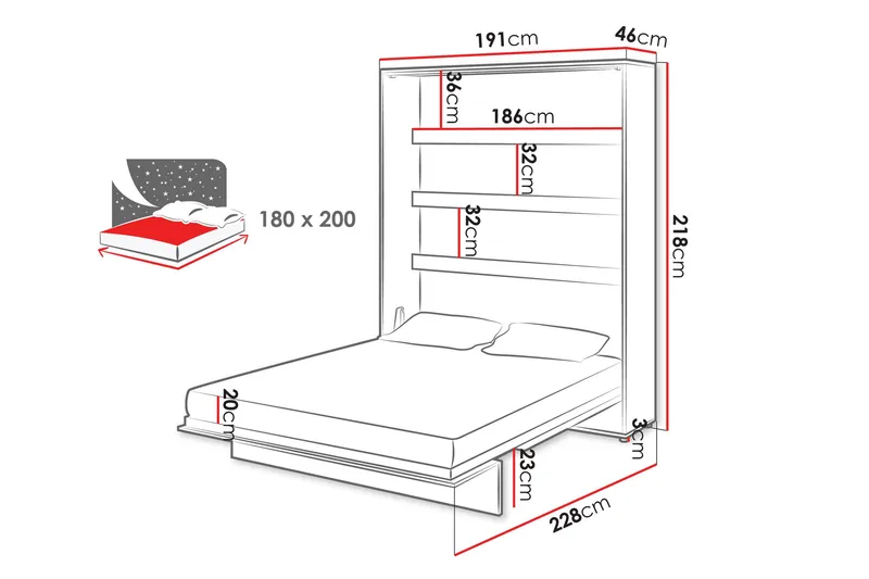 Rauk Sängskåp 191x228 cm - Vit - Möbler - Säng - Gästsäng & extrasäng - Sängskåp