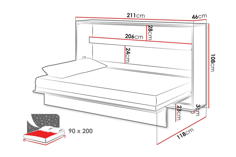 Rauk Sängskåp 211x118 cm - Vit - Möbler - Säng - Gästsäng & extrasäng - Sängskåp