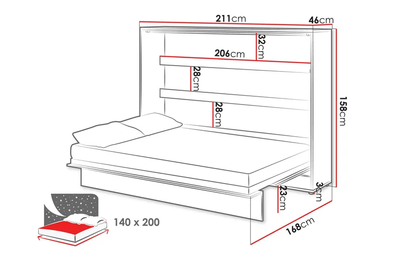 Rauk Sängskåp 211x168 cm - Vit - Möbler - Säng - Gästsäng & extrasäng - Sängskåp