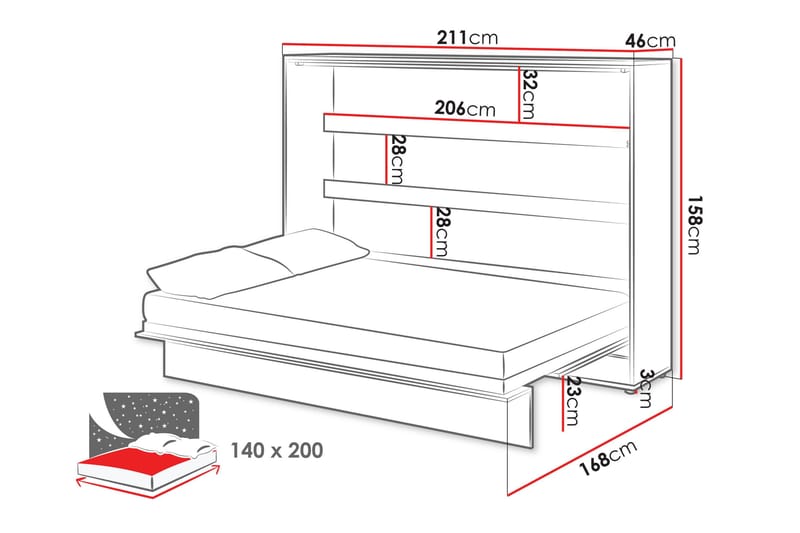 Rauk Sängskåp 211x168 cm - Vit - Möbler - Säng - Gästsäng & extrasäng - Sängskåp