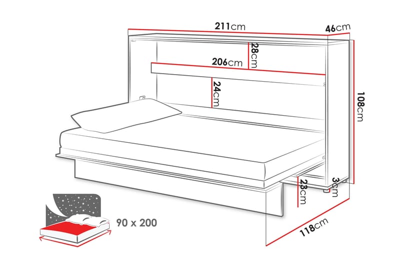 Rauk Sängskåp Fällbar Bäddbar 90x200 cm Rektangulär i Målat Trä - Vit - Möbler - Säng - Gästsäng & extrasäng - Sängskåp
