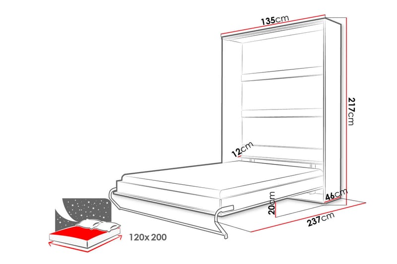 Sängskåp Storli 237x133x217 cm - Vit - Möbler - Säng - Gästsäng & extrasäng - Sängskåp