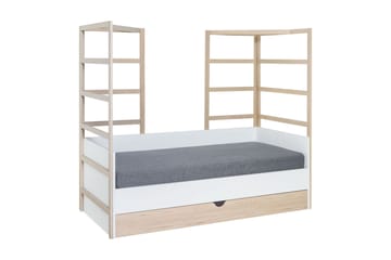 Säng Stige med Extrasäng 90x200 cm Vit/Trä/Natur - Vit/Trä/natur - Möbler - Säng - Gästsäng & extrasäng - Utdragssäng