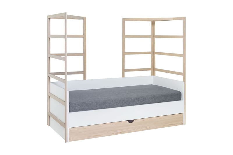 Säng Stige med Extrasäng 90x200 cm Vit/Trä/Natur - Vit/Trä/natur - Möbler - Säng - Gästsäng & extrasäng - Utdragssäng