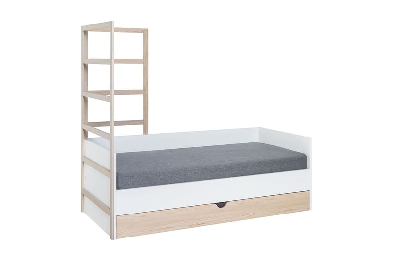 Säng Stige med Extrasäng 90x200 cm Vit/Trä/Natur - Vit/Trä/natur - Möbler - Säng - Gästsäng & extrasäng - Utdragssäng