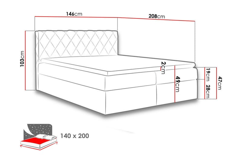 Gabin Sängpaket Kontinentalsäng 140x200 cm - Röd - Möbler - Säng - Kontinentalsäng