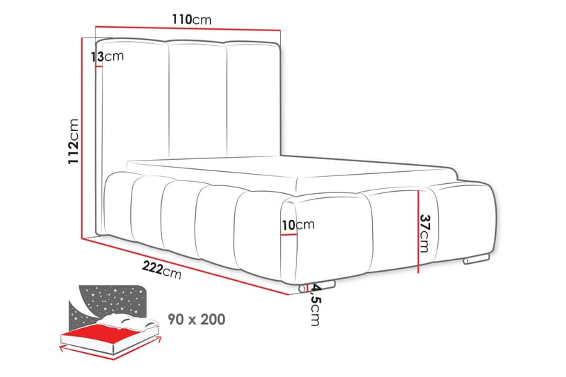 Gioia Sängram med Förvaring 90x200 cm - Grå - Möbler - Säng - Sängram & sängstomme