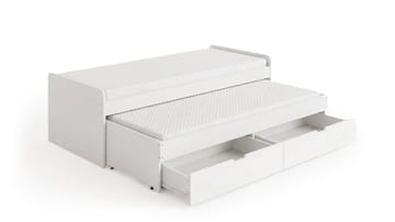 Granvik Sängram 90x200 cm utdragbar med extrasäng och förvaring inklusive 2 madrasser - Vit - Möbler - Säng - Sängram & sängstomme