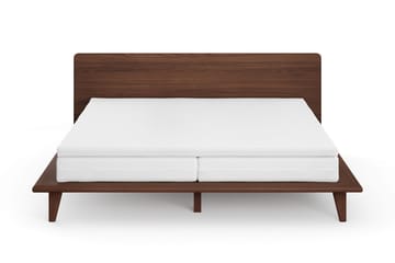 Gryning Sängram med Gavel 180x200 cm med Resårmadrass och Bäddmadrass i Memoryskum Tvättbar klädsel - Valnöt - Möbler - Säng - Sängram & sängstomme