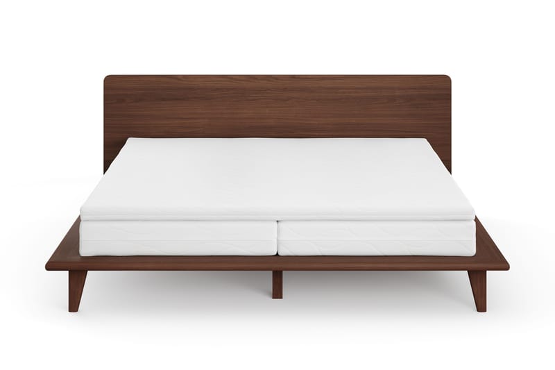 Gryning Sängram med Gavel 180x200 cm med Resårmadrass och Bäddmadrass i Memoryskum Tvättbar klädsel, Valnöt
