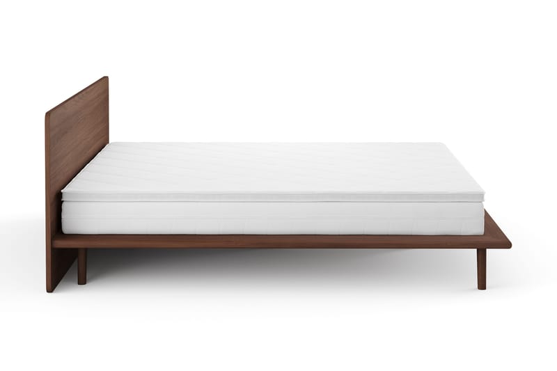 Gryning Sängram med Gavel 180x200 cm med Resårmadrass och Bäddmadrass i Polyesterskum Vändbar Sommar- & Vintersida Tvättbar klädsel - Valnöt - Möbler - S äng - Sängram & sängstomme