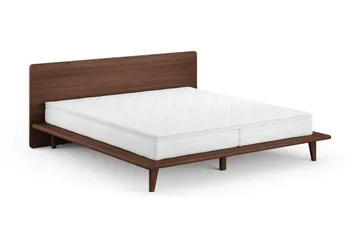 Gryning Sängram med Gavel 180x200 cm med Resårmadrass och Bäddmadrass i Polyesterskum Vändbar Sommar- & Vintersida Tvättbar klädsel - Valnöt - Möbler - Säng - Sängram & sängstomme