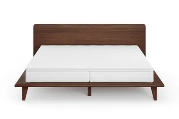 Gryning Sängram med Gavel 180x200 cm med Resårmadrass och Bäddmadrass i Polyesterskum Vändbar Sommar- & Vintersida Tvättbar klädsel - Valnöt - Möbler - Säng - Sängram & sängstomme