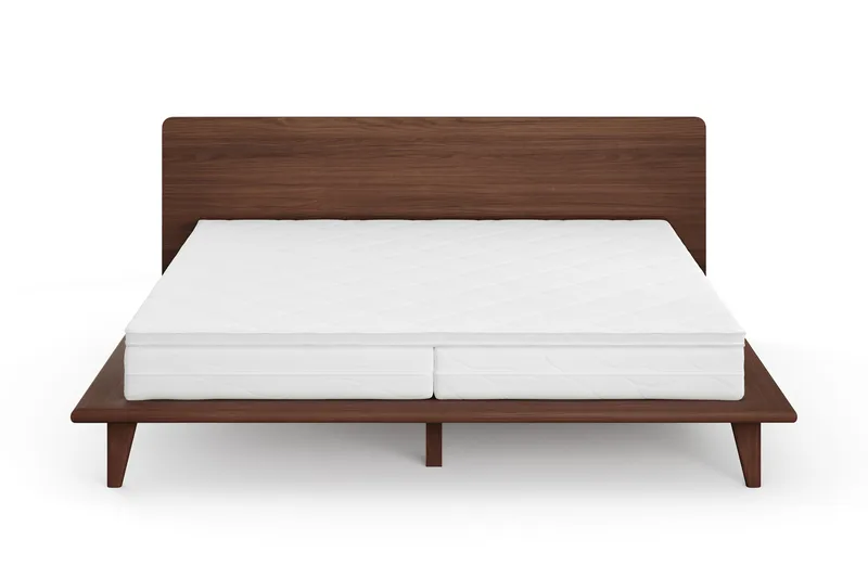 Gryning Sängram med Gavel 180x200 cm med Resårmadrass och Bäddmadrass i Polyesterskum Vändbar Sommar- & Vintersida Tvättbar klädsel, Valnöt