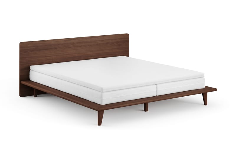 Gryning Sängram med Gavel 180x200 cm med Pocketresårmadrass och Bäddmadrass i Latex Tvättbar klädsel - Valnöt - Möbler - Säng - Sängram & sängstomme