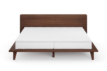 Gryning Sängram med Gavel 180x200 cm med Pocketresårmadrass och Bäddmadrass i Polyesterskum Vändbar Sommar- & Vintersida Tvättbar klädsel - Valnöt - Möbler - Säng - Sängram & sängstomme