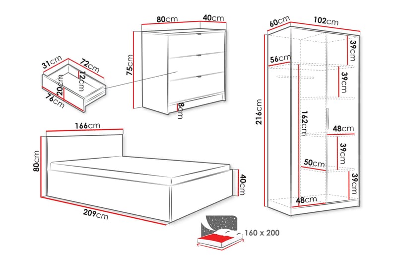 Gudelia Möbelset För Sovrum - Vit - Möbler - Säng - Möbelset för sovrum