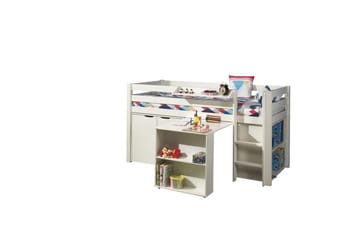 Halvhöjdssäng med skrivbord bokhylla 2-dörrars skåp och vägghylla Pino - Möbler - Barnmöbler - Barnmöbelset