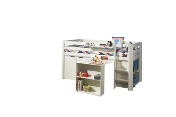 Halvhöjdssäng med skrivbord bokhylla 2-dörrars skåp och vägghylla Pino - Möbler - Barnmöbler - Barnmöbelset