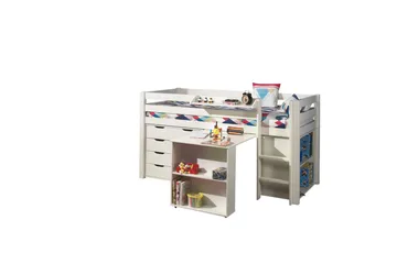 Halvhöjdssäng med skrivbord bokhylla och 4-dörrars skåp med vägghylla Pino - Möbler - Barnmöbler - Barnmöbelset