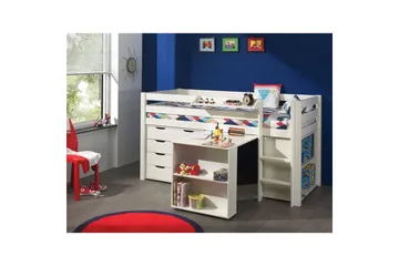 Halvhöjdssäng med skrivbord bokhylla och 4-dörrars skåp med vägghylla Pino - Möbler - Barnmöbler - Barnmöbelset