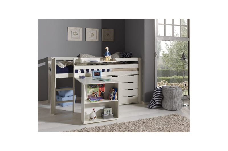 Halvhöjdssäng med skrivbord och 4-dörrars skåp med vägghylla Pino - Möbler - Säng - Möbelset för sovrum