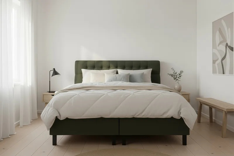 Hilton Komplett Sängpaket 160x200 cm Kontinentalsäng med diamant sänggavel - Grön - Möbler - Säng - Kontinentalsäng