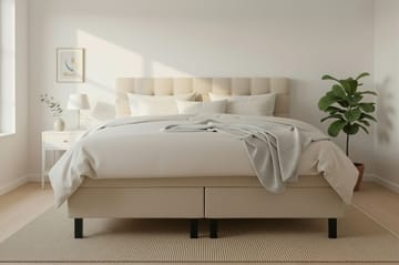 Hilton Komplett Sängpaket 160x200 cm Kontinentalsäng med rutad sänggavel - Beige / Teddy - Möbler - Säng - Kontinentalsäng