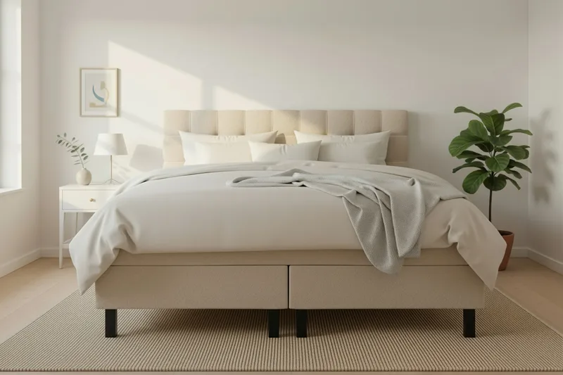 Hilton Komplett Sängpaket 160x200 cm Kontinentalsäng med rutad sänggavel - Beige / Teddy - Möbler - Säng - Kontinentalsäng