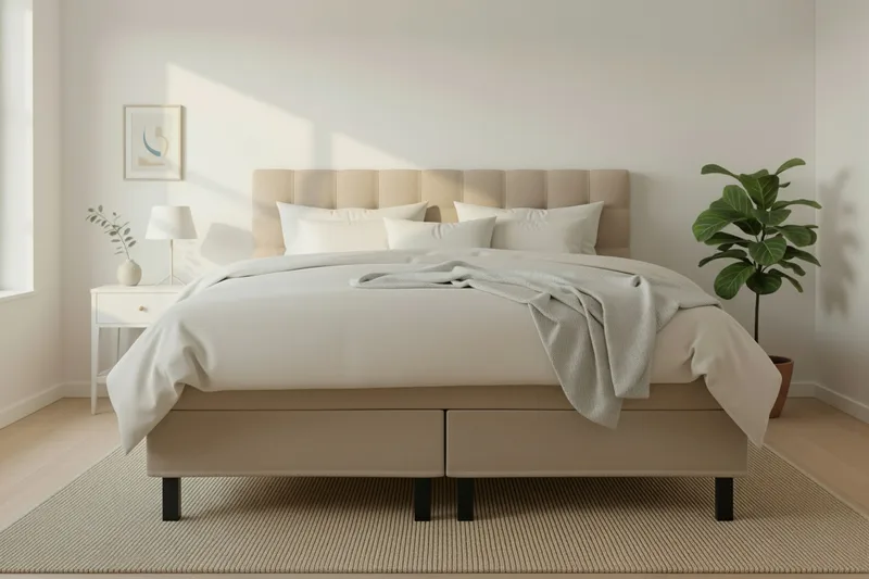 Hilton Komplett Sängpaket 160x200 cm Kontinentalsäng med rutad sänggavel - Beige - Möbler - Säng - Kontinentalsäng