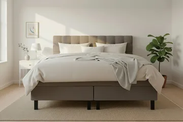 Hilton Komplett Sängpaket 160x200 cm Kontinentalsäng med rutad sänggavel - Brun / Teddy - Möbler - Säng - Kontinentalsäng