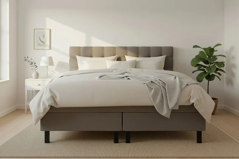 Hilton Komplett Sängpaket 160x200 cm Kontinentalsäng med rutad sänggavel - Brun / Teddy - Möbler - Säng - Kontinentalsäng