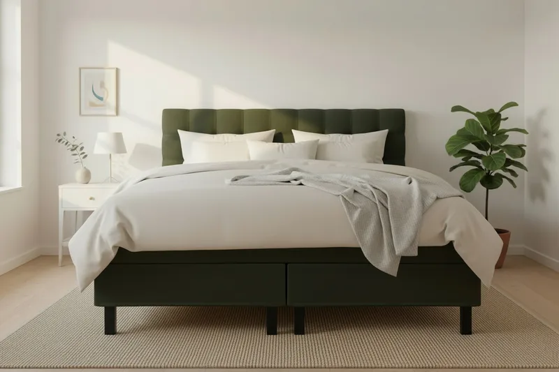 Hilton Komplett Sängpaket 160x200 cm Kontinentalsäng med rutad sänggavel - Grön - Möbler - Säng - Kontinentalsäng