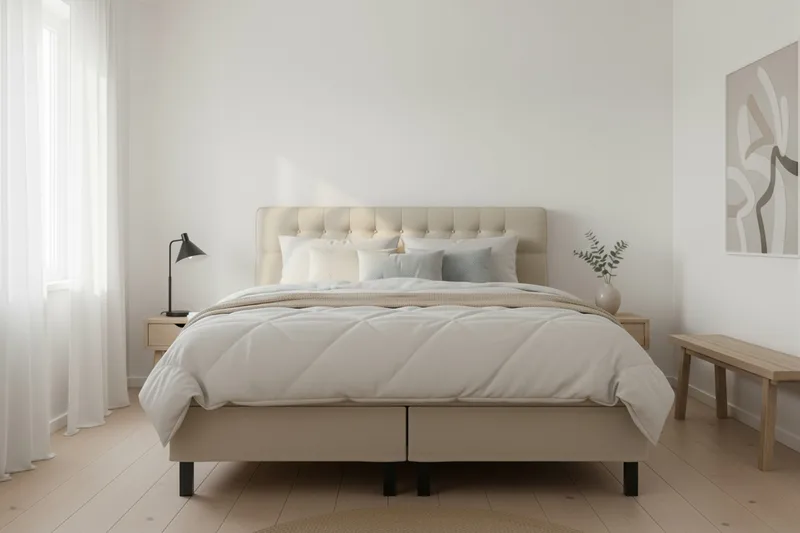 Hilton Komplett Sängpaket 180x200 cm Kontinentalsäng med diamant sänggavel - Beige - Möbler - Säng - Kontinentalsäng