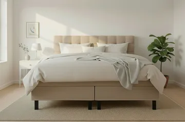 Hilton Komplett Sängpaket 180x200 cm Kontinentalsäng med rutad sänggavel - Beige - Möbler - Säng - Kontinentalsäng