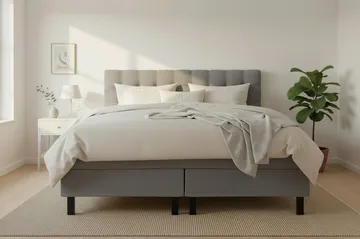 Hilton Komplett Sängpaket 180x200 cm Kontinentalsäng med rutad sänggavel - Grå - Möbler - Säng - Kontinentalsäng