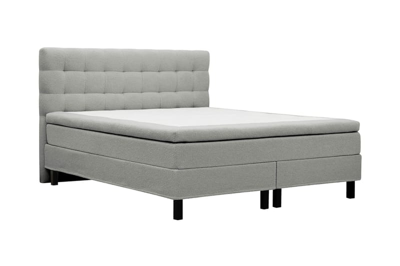 Hilton Komplett Sängpaket 180x200 cm Kontinentalsäng med rutad sänggavel i teddy - Grå - Möbler - Säng - Kontinentalsäng