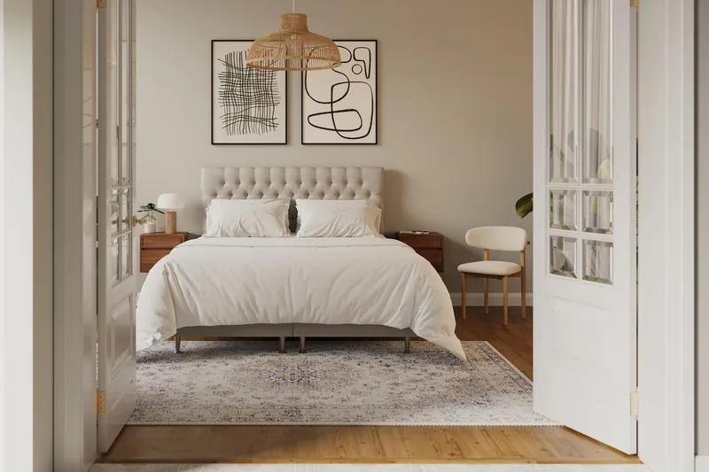 Hilton Lyx Komplett Sängpaket 160x200 cm Kontinentalsäng med knappad sänggavel - Beige - Möbler - Säng - Kontinentalsäng