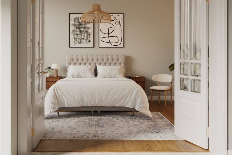 Hilton lyx Komplett Sängpaket 160x200 cm Kontinentalsäng med knappad sänggavel - Beige - Möbler - Säng - Kontinentalsäng