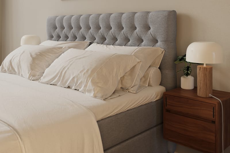 Hilton lyx Komplett Sängpaket 160x200 cm Kontinentalsäng med knappad sänggavel - Grå - Möbler - Säng - Kontinentalsäng