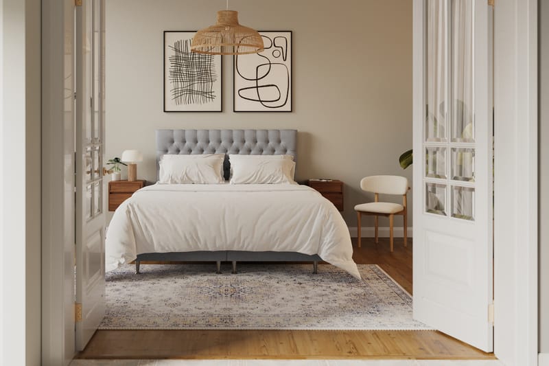 Hilton lyx Komplett Sängpaket 160x200 cm Kontinentalsäng med knappad sänggavel - Grå - Möbler - Säng - Kontinentalsäng