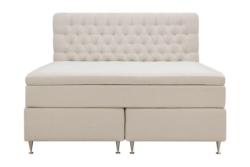 Hilton Lyx Komplett Sängpaket 160x200 cm Kontinentalsäng med knappad sänggavel i bouclé, Ivory / Bouclé