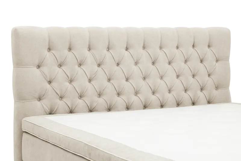 Hilton Lyx Komplett Sängpaket 160x200 cm Kontinentalsäng med knappad sänggavel i chenille - Beige - Möbler - Säng - Kontinentalsäng