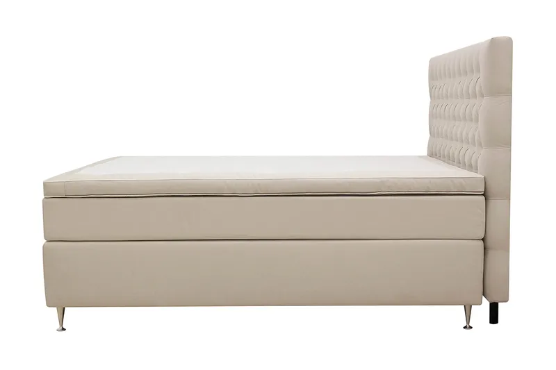 Hilton Lyx Komplett Sängpaket 160x200 cm Kontinentalsäng med knappad sänggavel i sammet - Beige / Sammet - Möbler - Säng - Kontinentalsäng