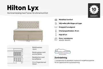 Hilton Lyx Komplett Sängpaket 160x200 cm Kontinentalsäng med knappad sänggavel i sammet - Beige / Sammet - Möbler - Säng - Kontinentalsäng