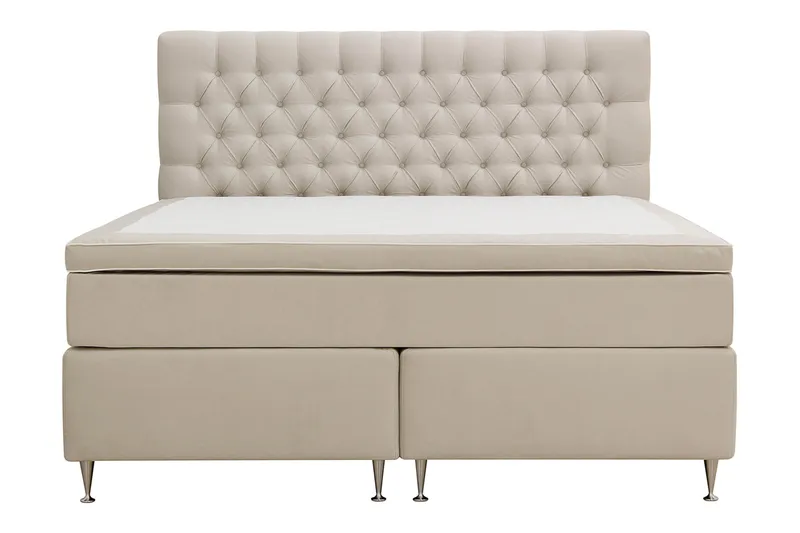 Hilton Lyx Komplett Sängpaket 160x200 cm Kontinentalsäng med knappad sänggavel i sammet, Beige / Sammet